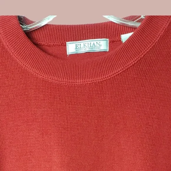 Elkhan Red Crewneck Sweater 100% Cotton Knit Pullover RedLarge